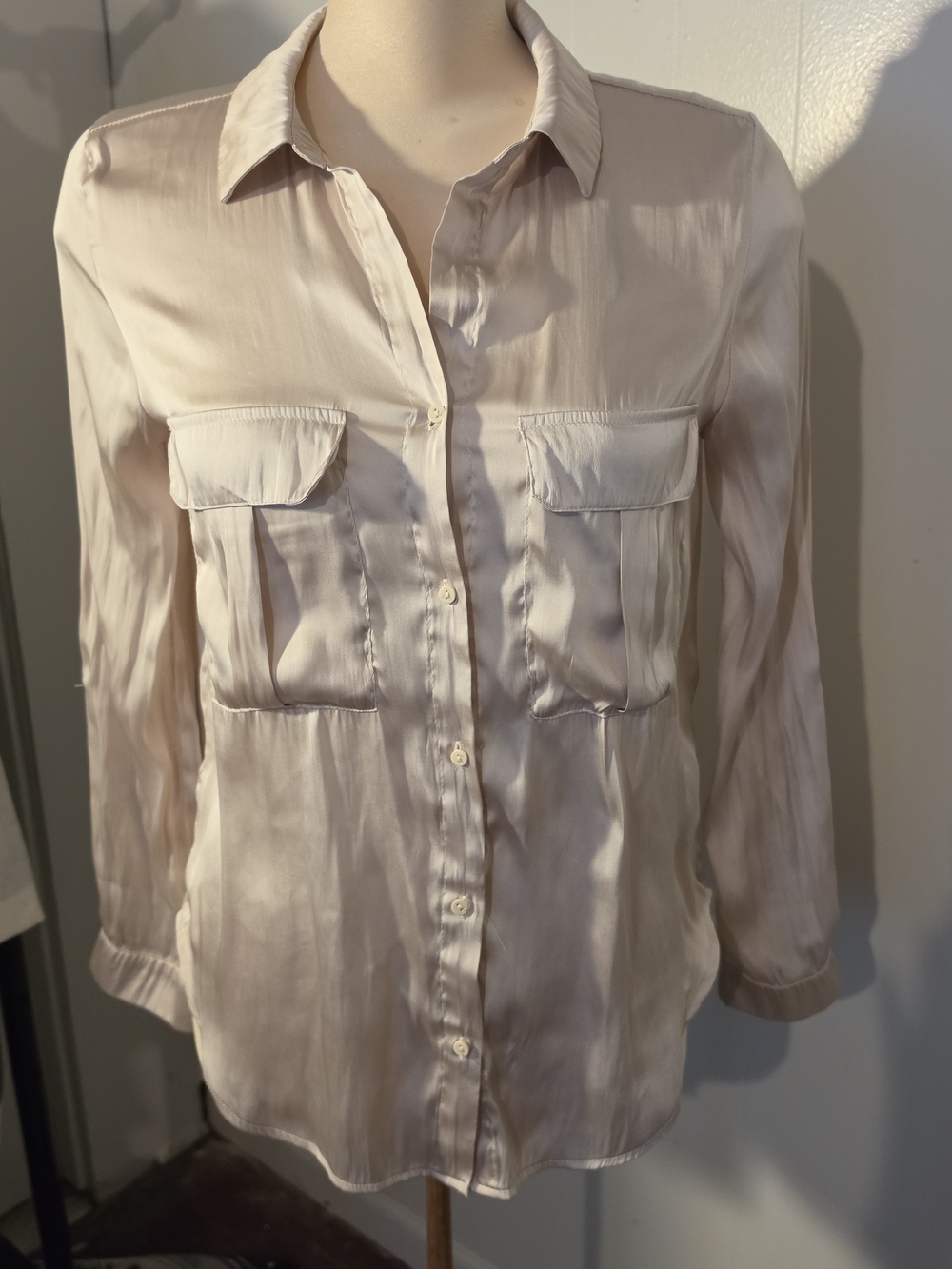 H&M Light Beige Satin Button-Down Shirt